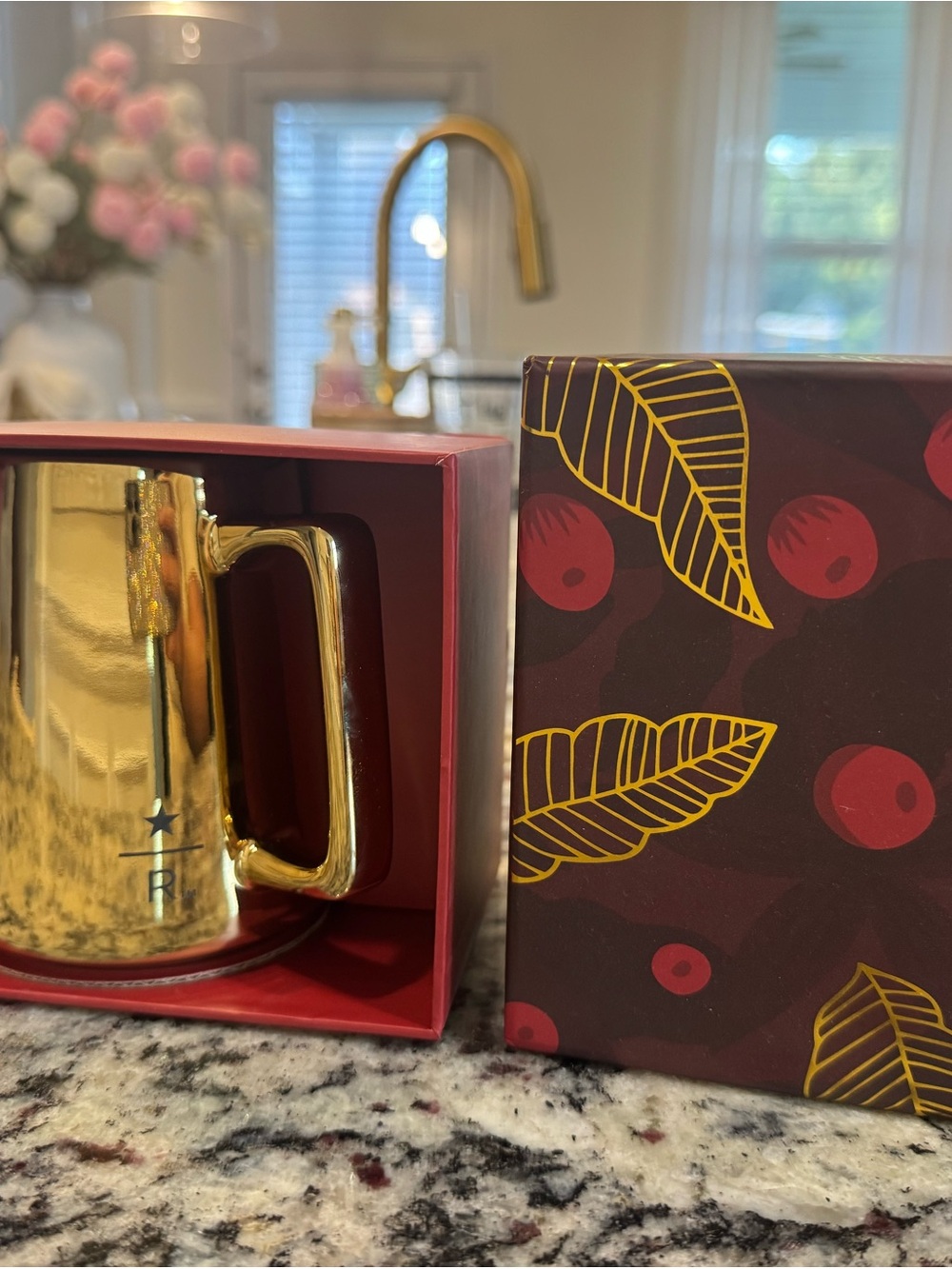 Starbucks Gold Mirror Ceramic Mug with Red Box
